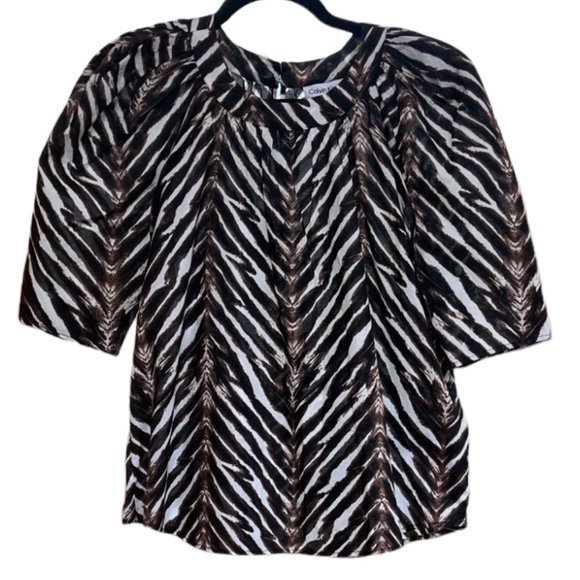 Women's‎ NWT Calvin Klein Animal Print Puff Sleeve Blouse Size Large - Picture 2 of 7
